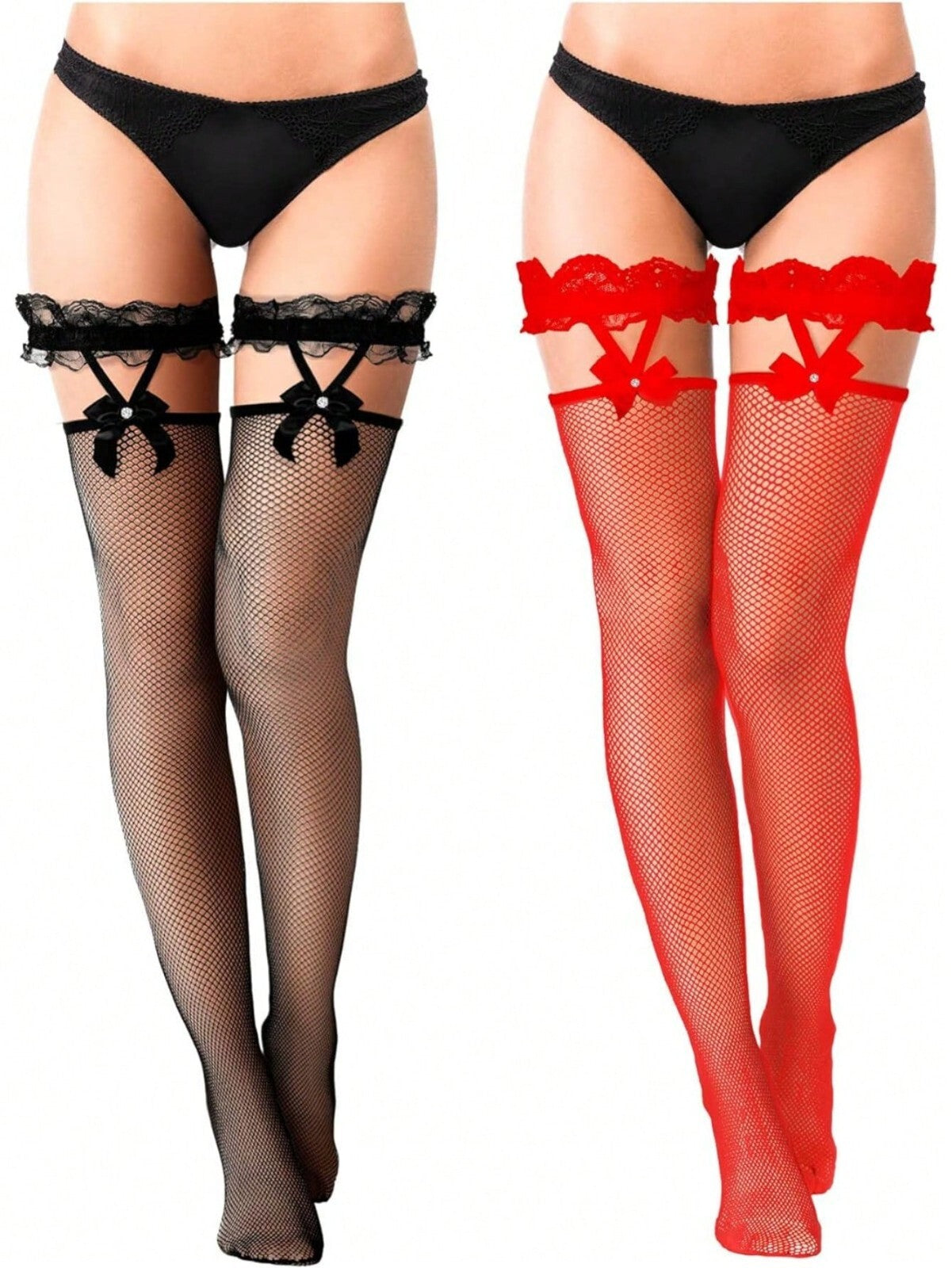 2 pairs Sexy Ladies Fishnet Hold Up Stockings With Lace Top UK stock