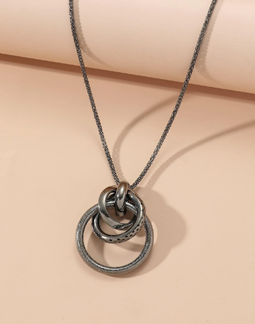 Long Circle Charm Necklace Chain Circles pendant Lagenlook Iron Alloy