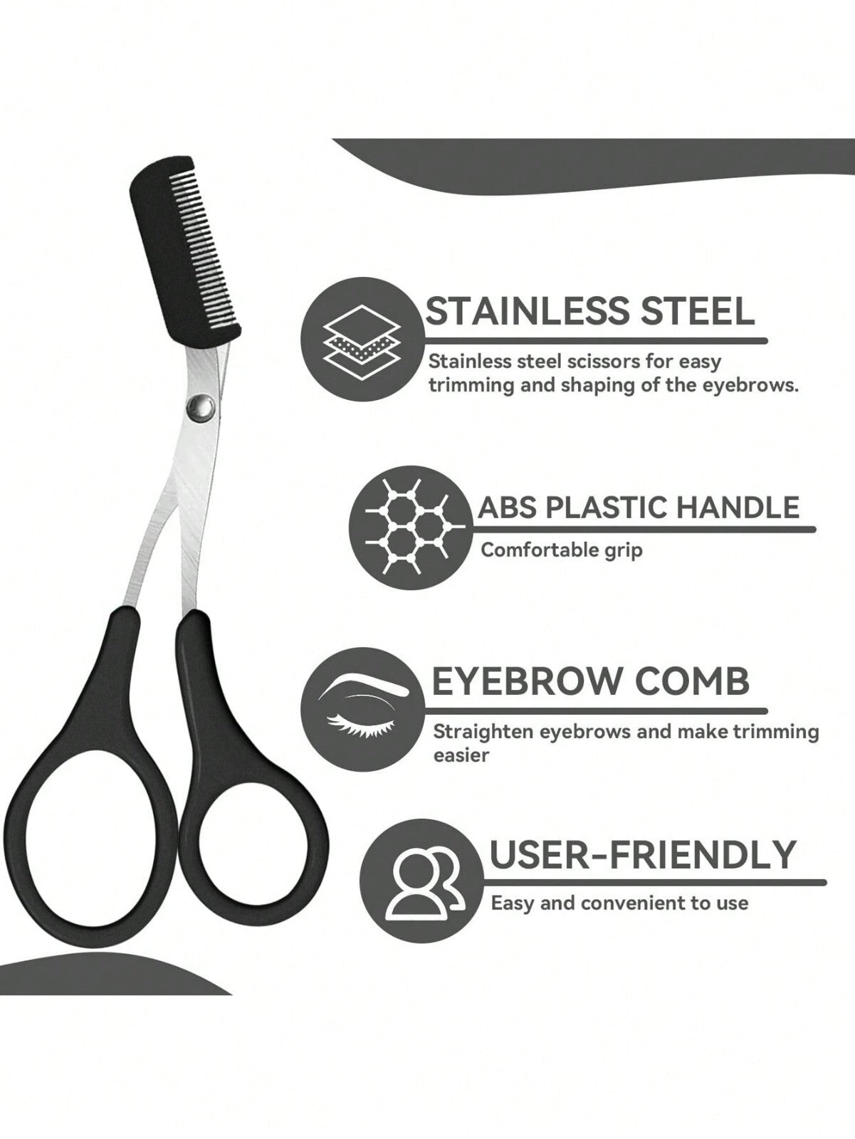Eyebrow Scissors Eyelash Hair Comb Trimmer Stainless Steel Eyebrows Tool black