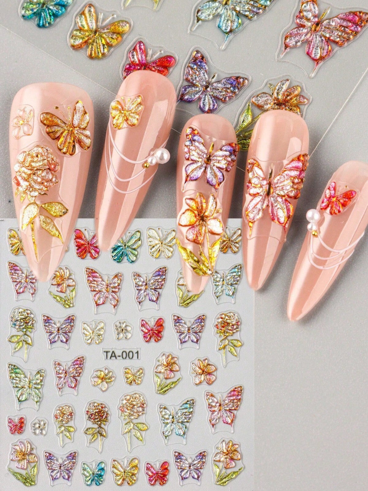 2sheet 5D Nail Art Stickers Decals Embossed Flowers Floral Daisy Fern Decoration