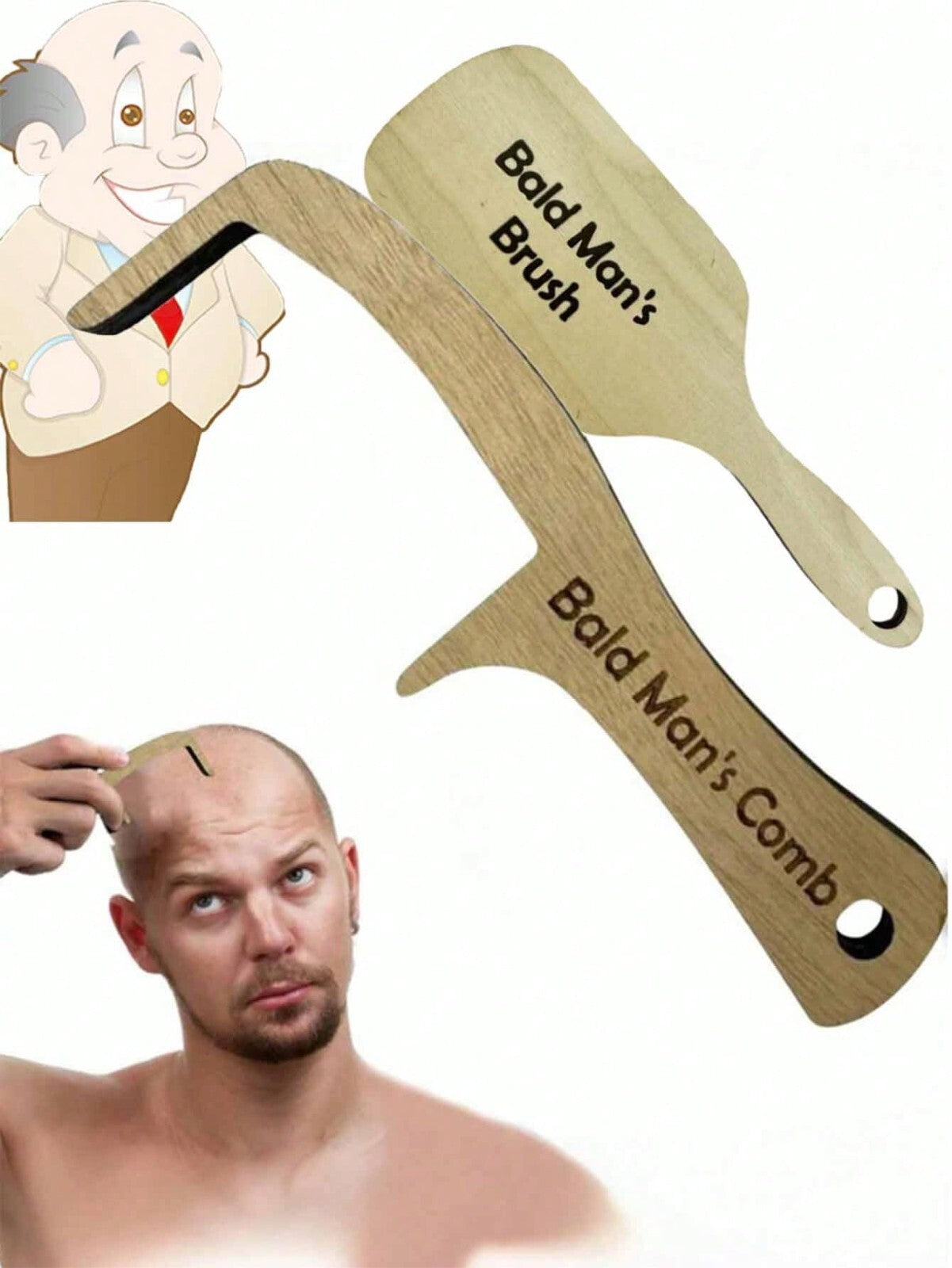 Gag Gift Comb for Bald Man, Joke Gift for Men's Hair Loss,Hairless Combing Brush