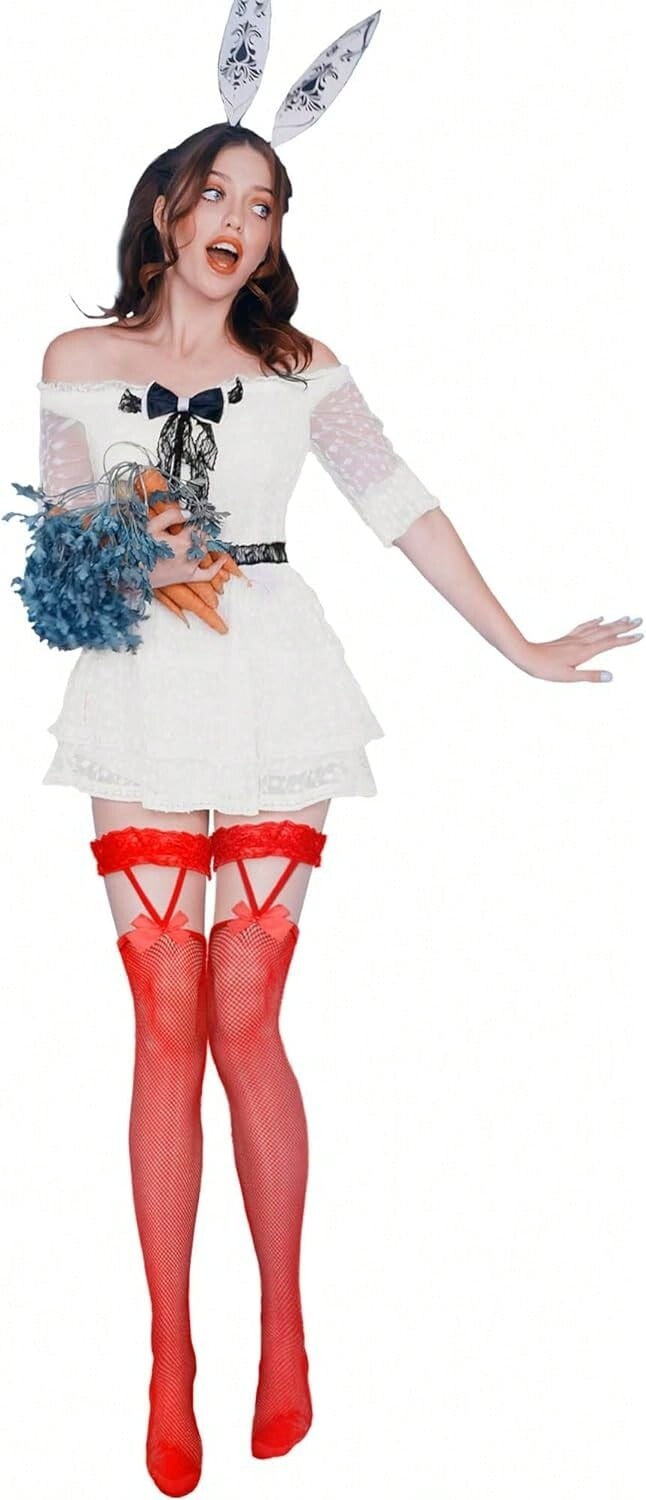 2 pairs Sexy Ladies Fishnet Hold Up Stockings With Lace Top UK stock