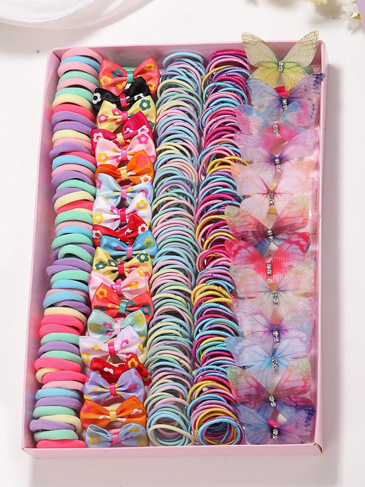 266pcs Multicolored Hair Ties Set, Bowknot Hairbands, Elastic Rubber Bands UK