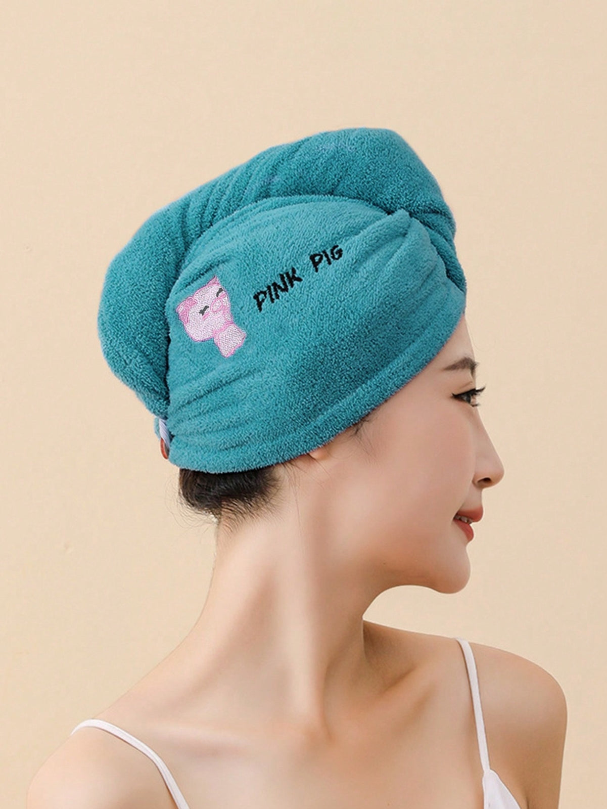 Soft Coral Fleece Hair Drying Cap - Absorbent Embroidered Shower Bonnet Towel UK