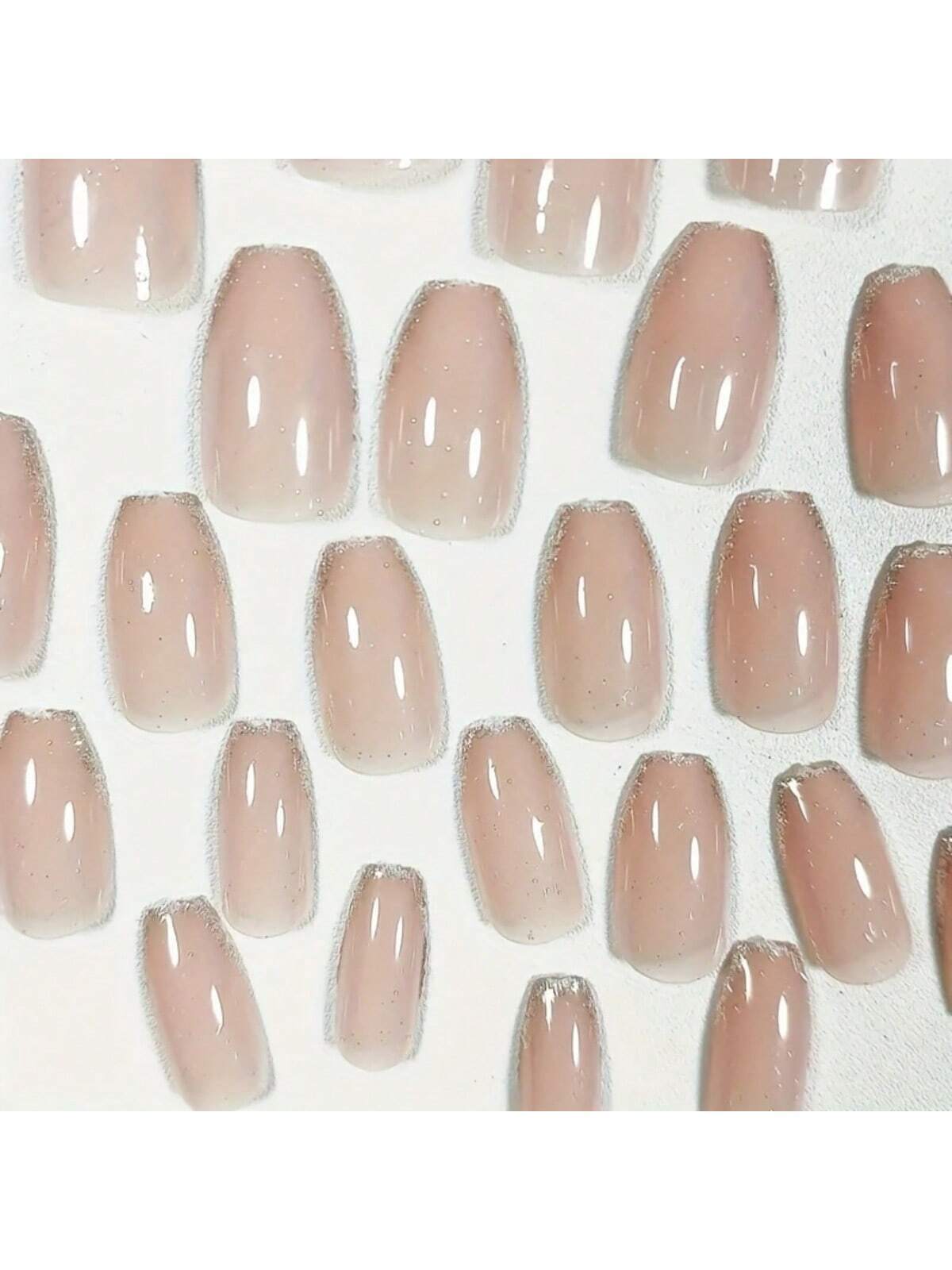 24x Short Square False Nails French Manicure Fake Tips Press On Full Cover Nails