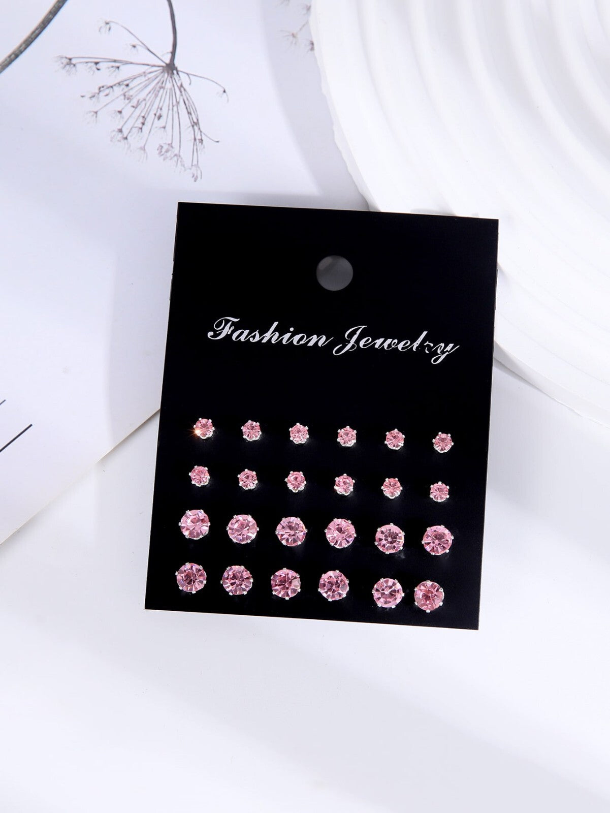 A Set Of 12 Pairs Silver Cubic Zirconia Stud Earrings Small Round CZ Set Pack UK
