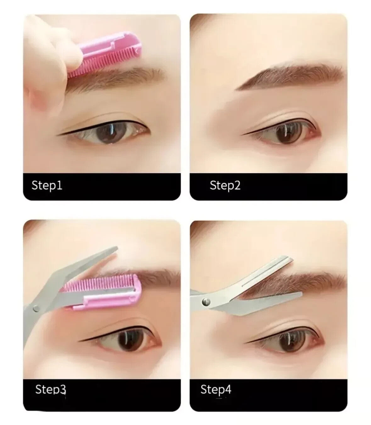 Eyebrow Scissors Eyelash Hair Comb Trimmer Stainless Steel Eyebrows Tool black