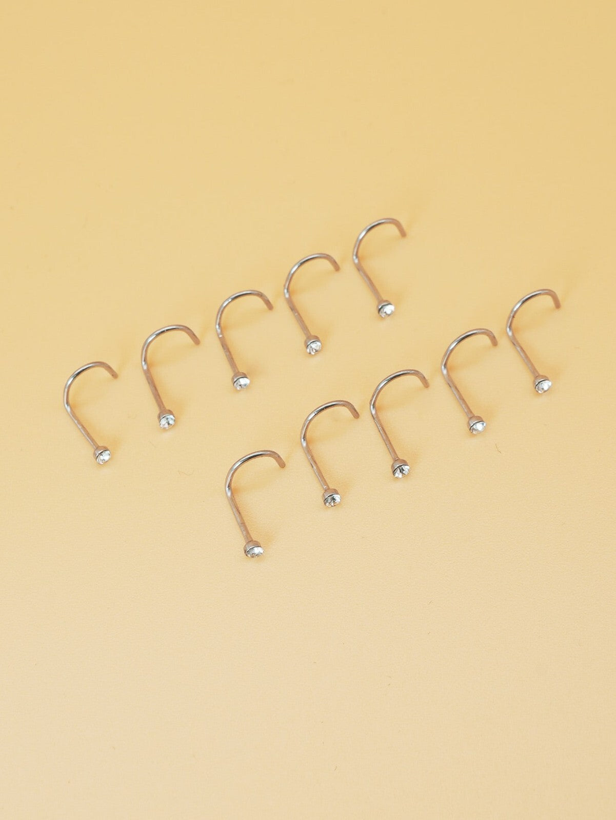 UK SILVER NOSE STUD STRAIGHT I L SCREW SHAPE SURGICAL STEEL PIN SET BAR PIERCING