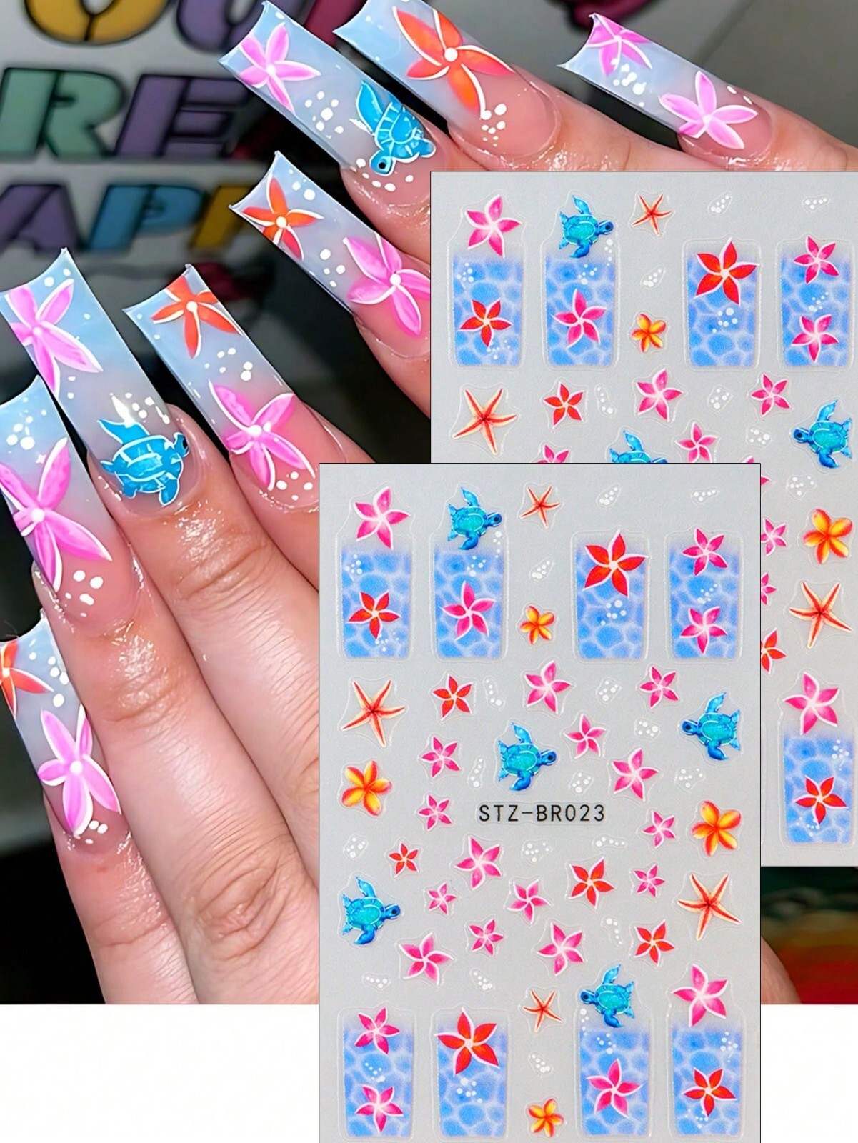 2sheet 5D Nail Art Stickers Decals Embossed Flowers Floral Daisy Fern Decoration
