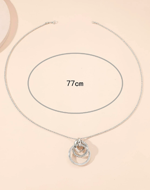 Long Circle Charm Necklace Chain Circles pendant Lagenlook Iron Alloy