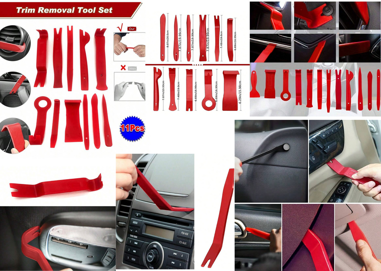 11 PCS CAR TRIM REMOVAL TOOL KIT PANEL DOOR PRY DASH INTERIOR CLIP SET PLASTIC