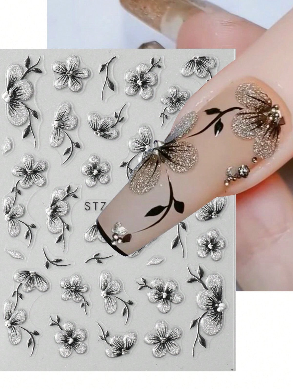 2sheet 5D Nail Art Stickers Decals Embossed Flowers Floral Daisy Fern Decoration