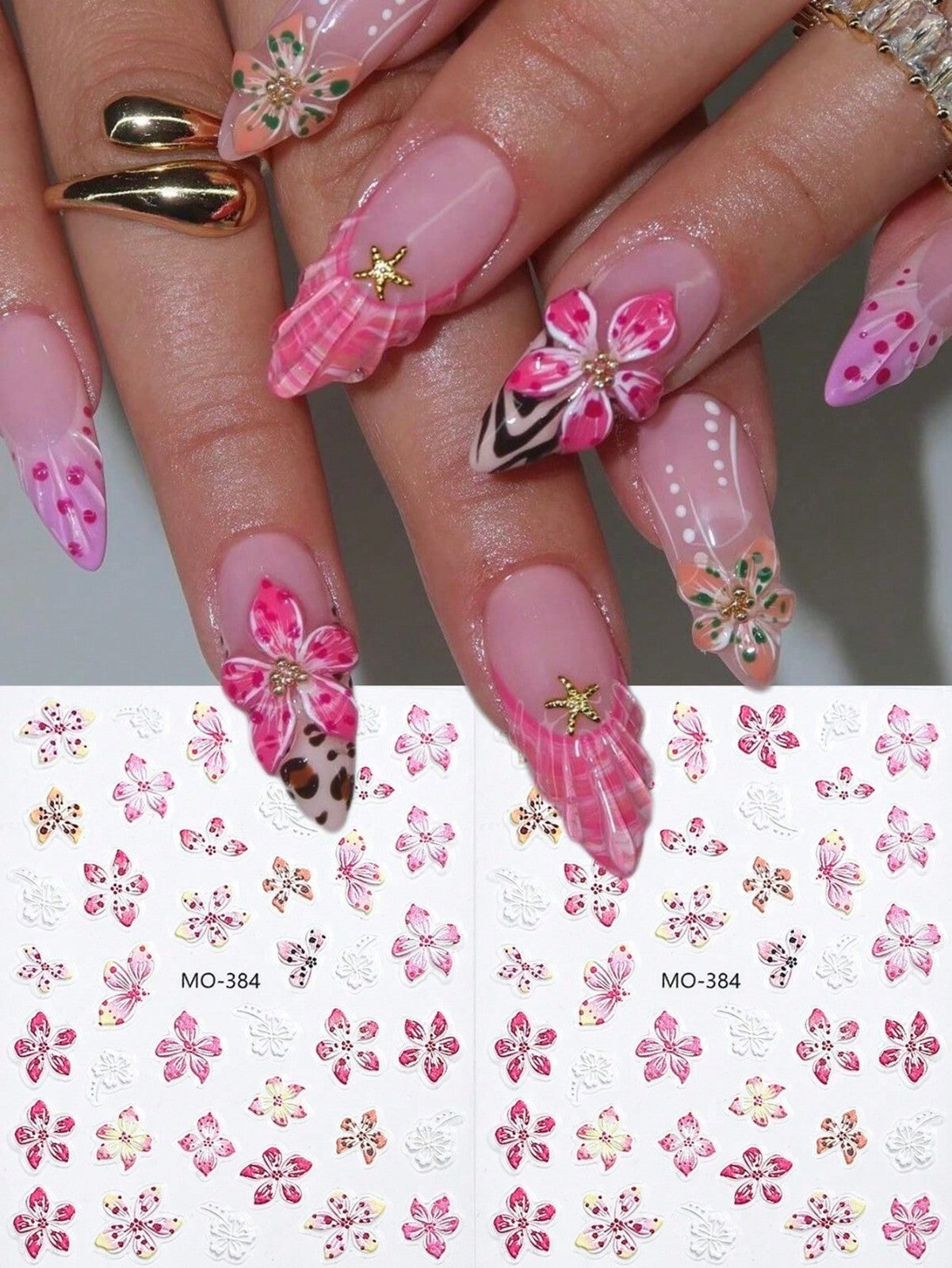 2sheet 5D Nail Art Stickers Decals Embossed Flowers Floral Daisy Fern Decoration