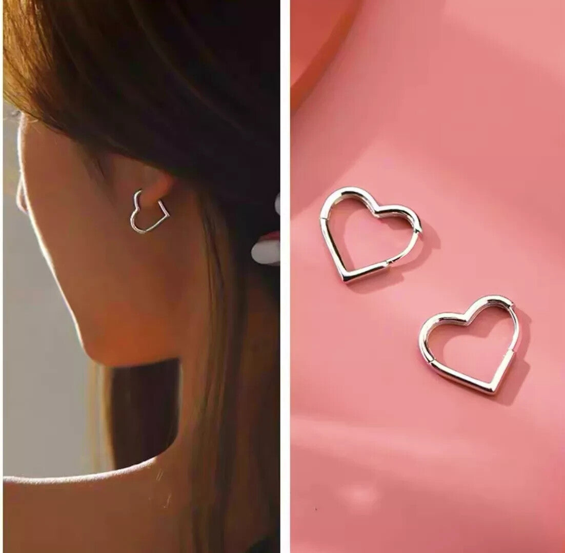 Heart Design Hinged Hoop Silver Earrings Women Jewelery