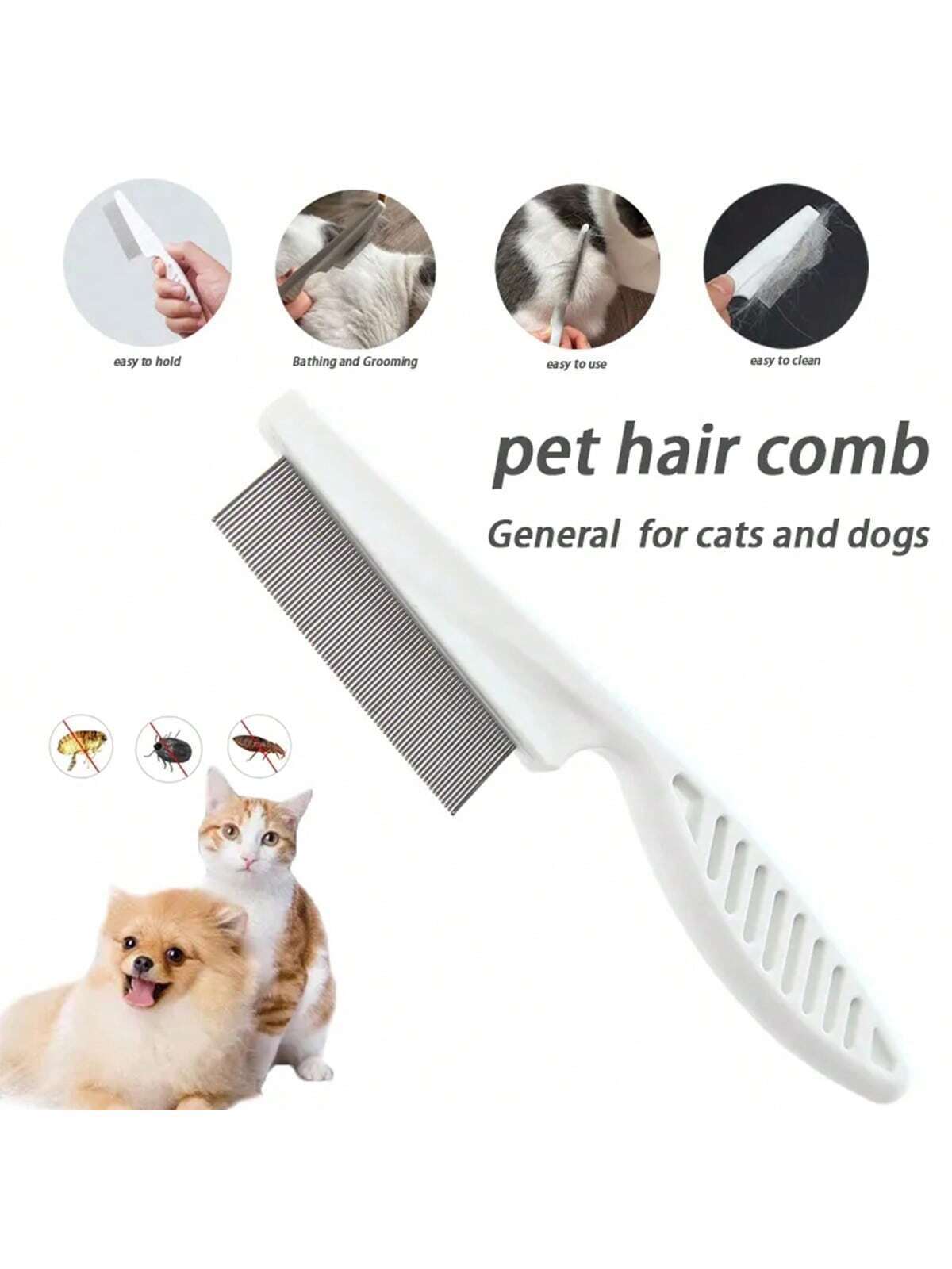 Pet Dog Cat Puppy Kitten Flea Comb Stainless Pin Hair And Fur Grooming Brush UK