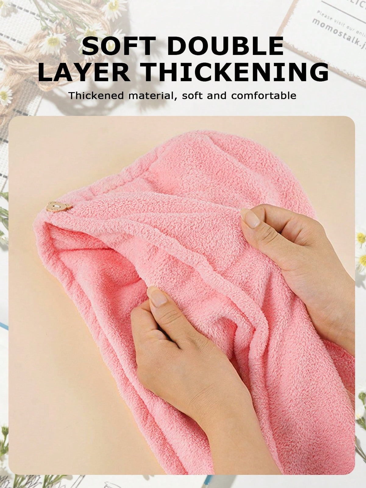 Soft Coral Fleece Hair Drying Cap - Absorbent Embroidered Shower Bonnet Towel UK