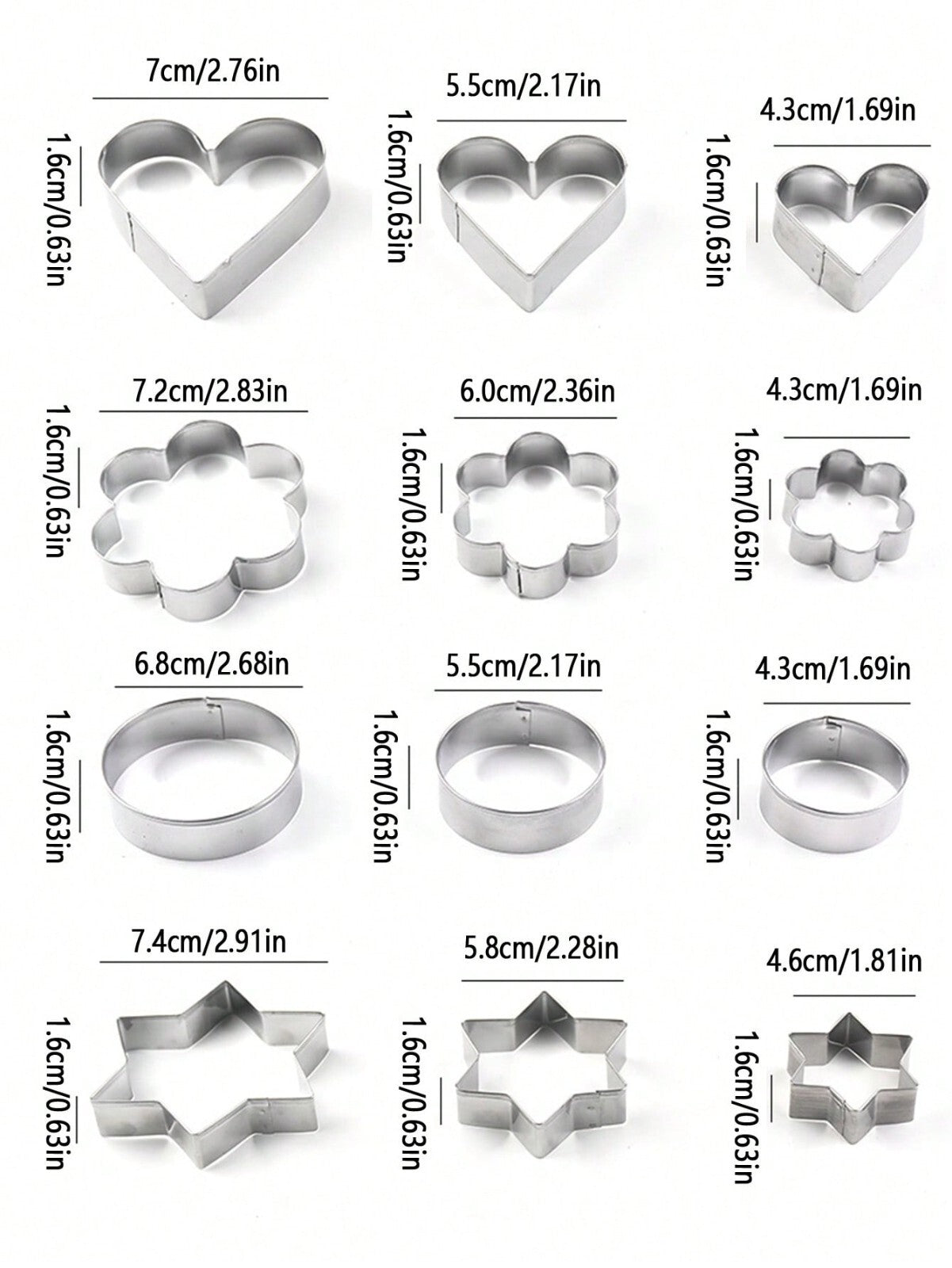 12 Pcs Cookie Cutter Stainless Steel Biscuit Mould Pastry Baking Cake DIY Decors