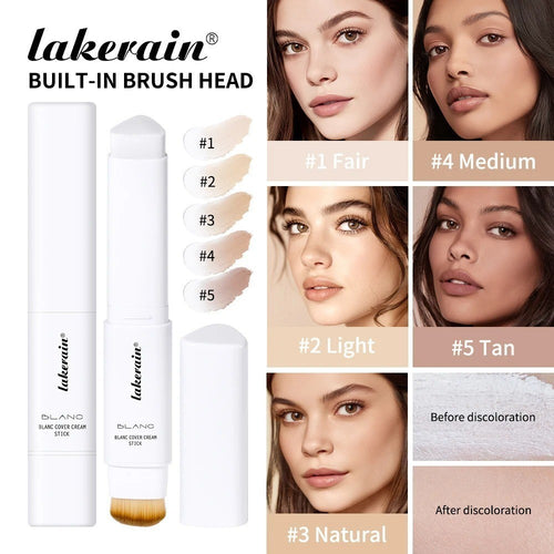 COVER CREAM STICK WHITE - WITH BRUSH KOREAN COLOR-CHANGING FOUNDATION STICK