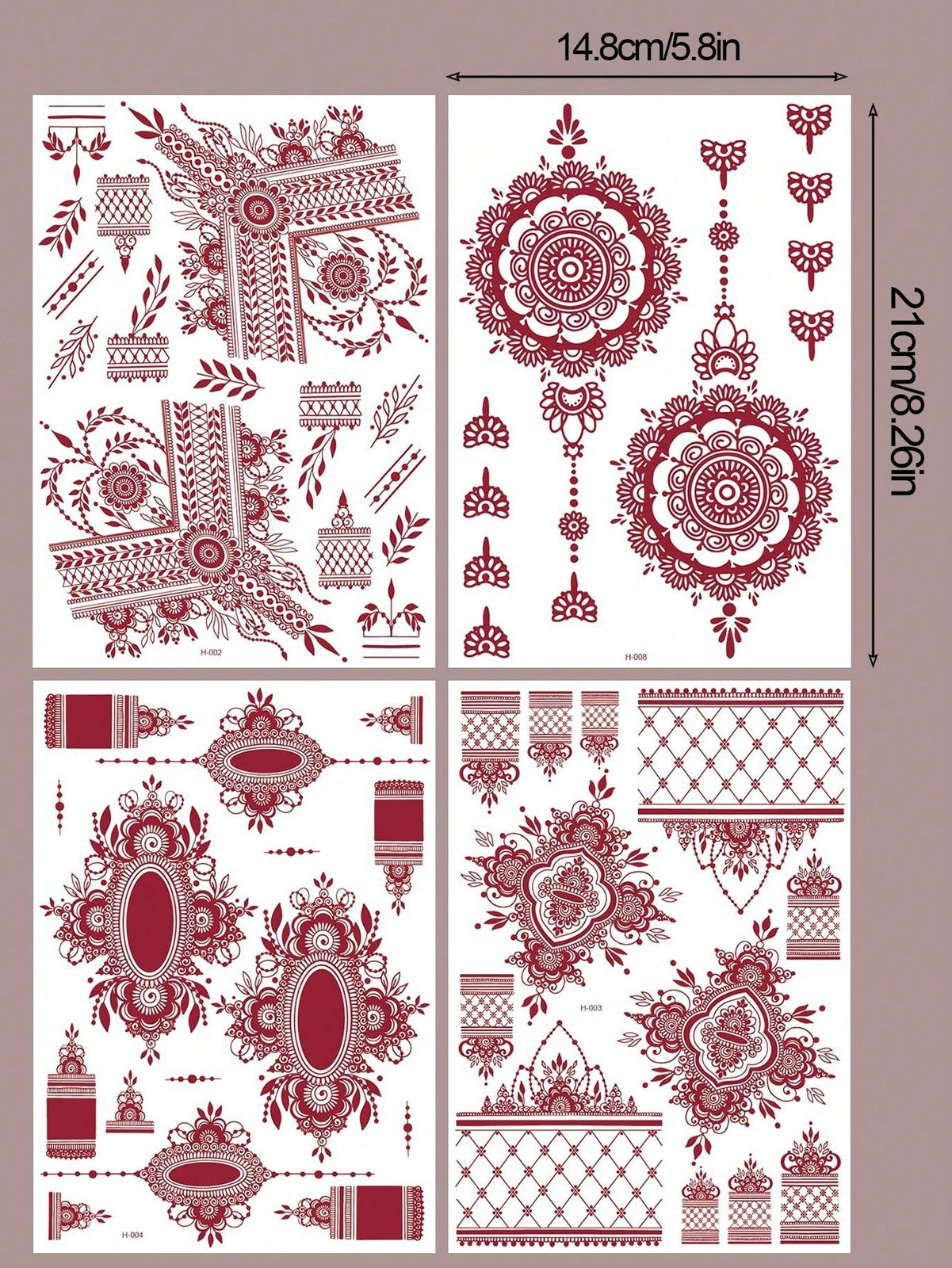 4 Sheets Brown Flower Pattern Henna Temporary Tattoo Stickers Waterproof UK