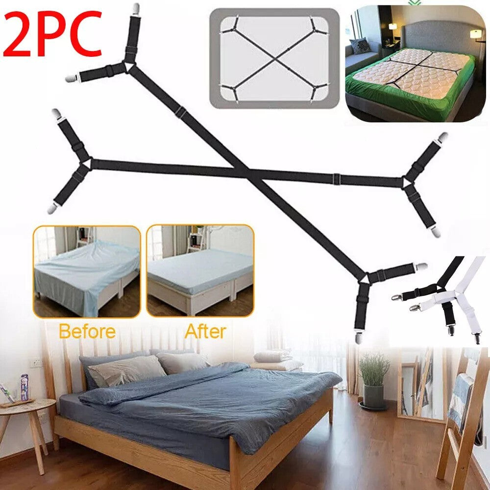 2x Suspender Straps Crisscross Bed Sheet Mattress Holder Fastener Grippers Clips