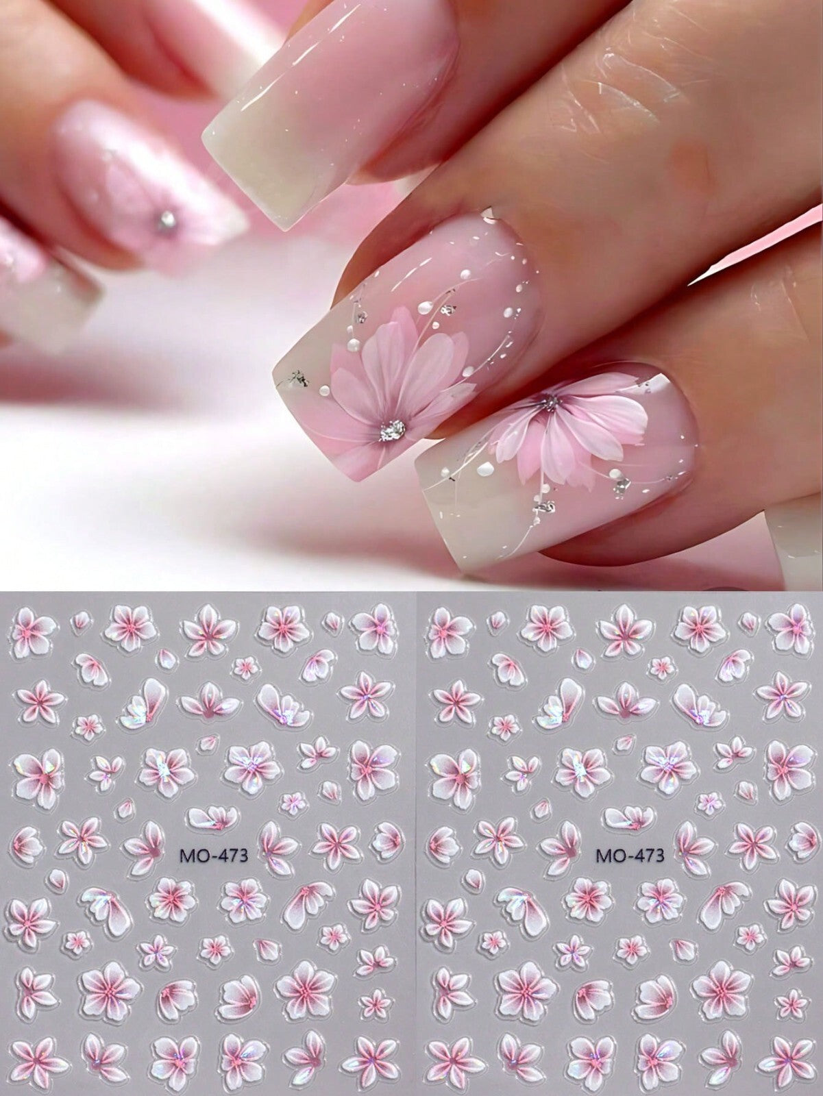 2sheet 5D Nail Art Stickers Decals Embossed Flowers Floral Daisy Fern Decoration