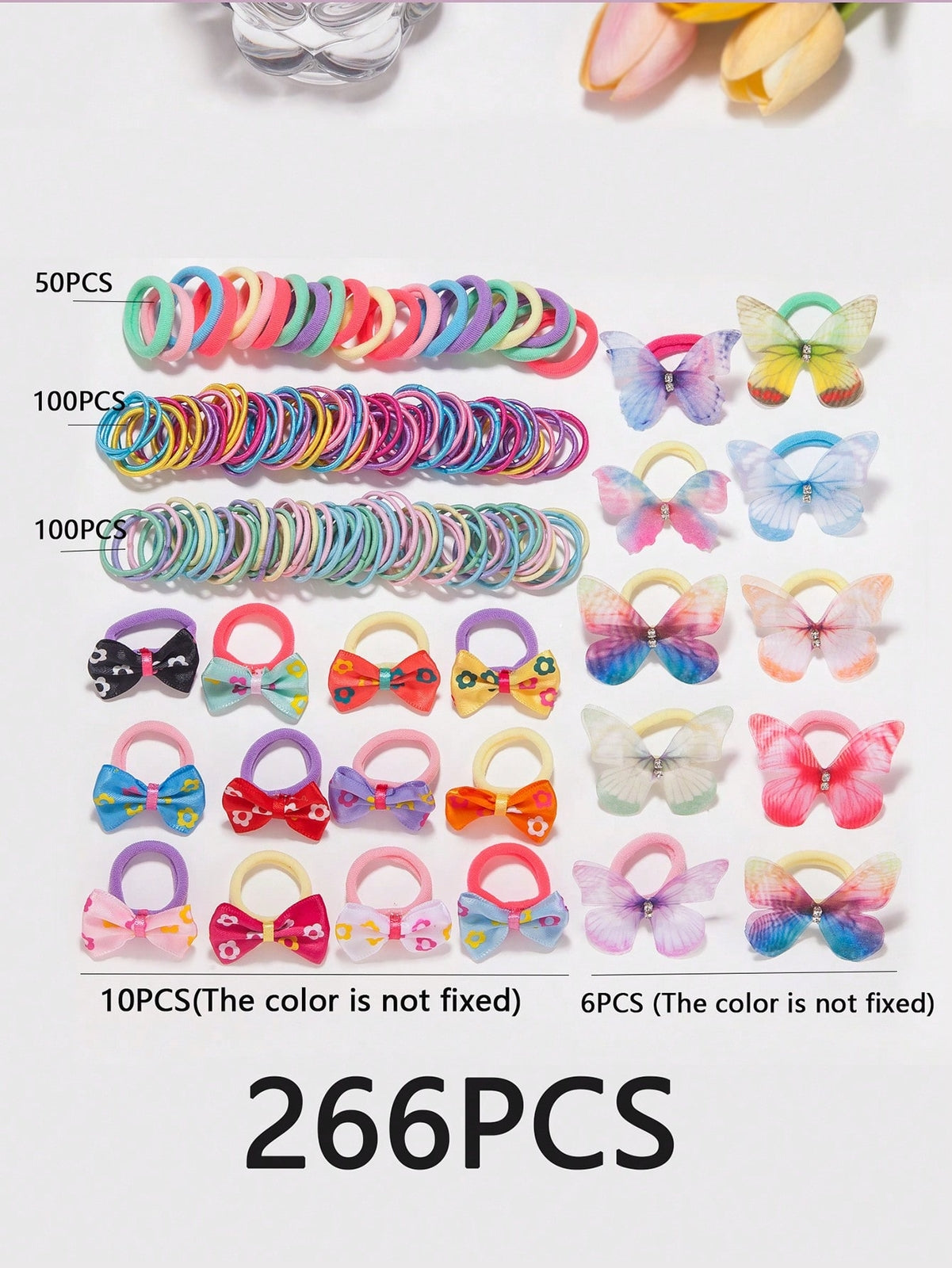 266pcs Multicolored Hair Ties Set, Bowknot Hairbands, Elastic Rubber Bands UK