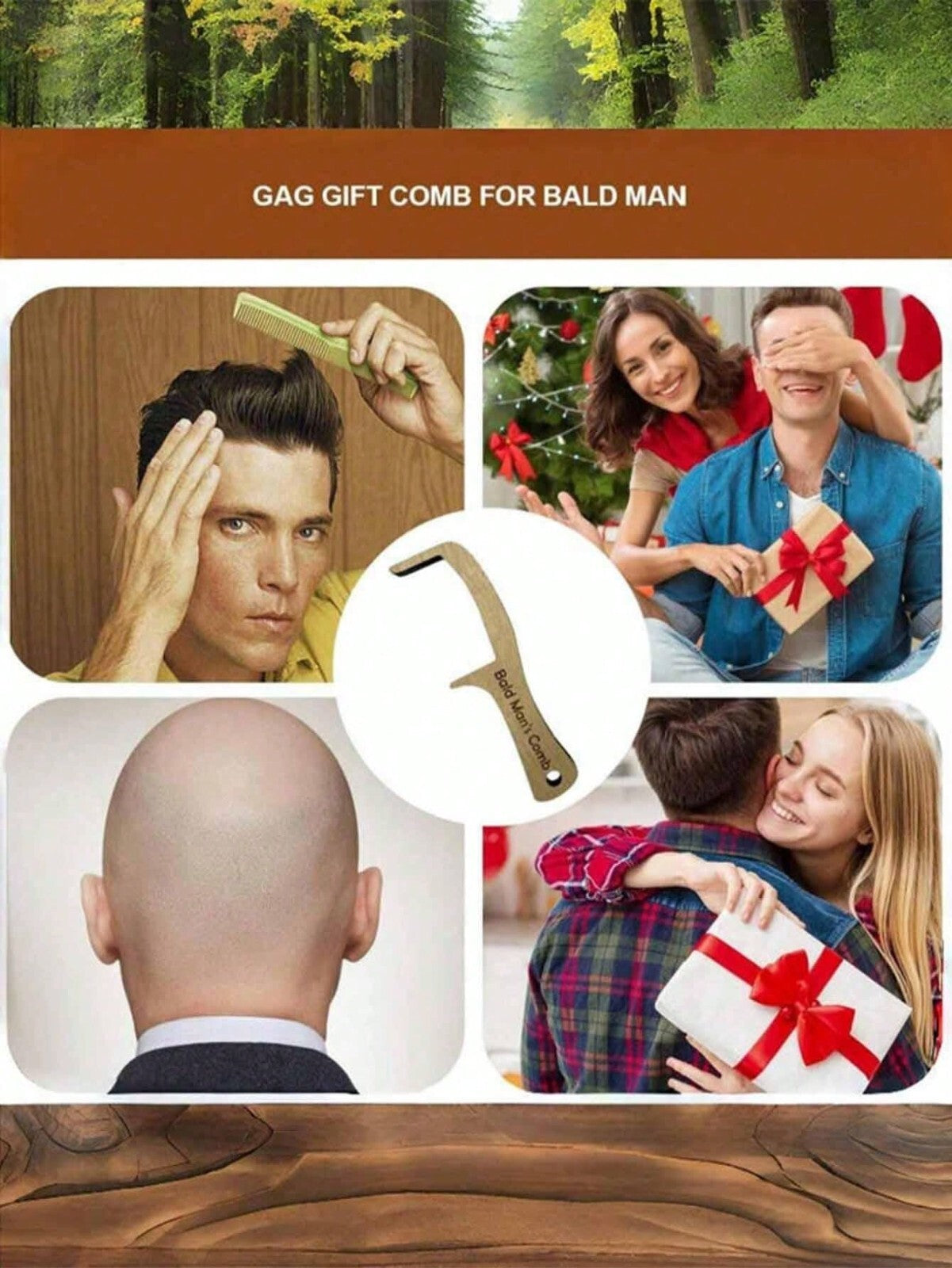 Gag Gift Comb for Bald Man, Joke Gift for Men's Hair Loss,Hairless Combing Brush