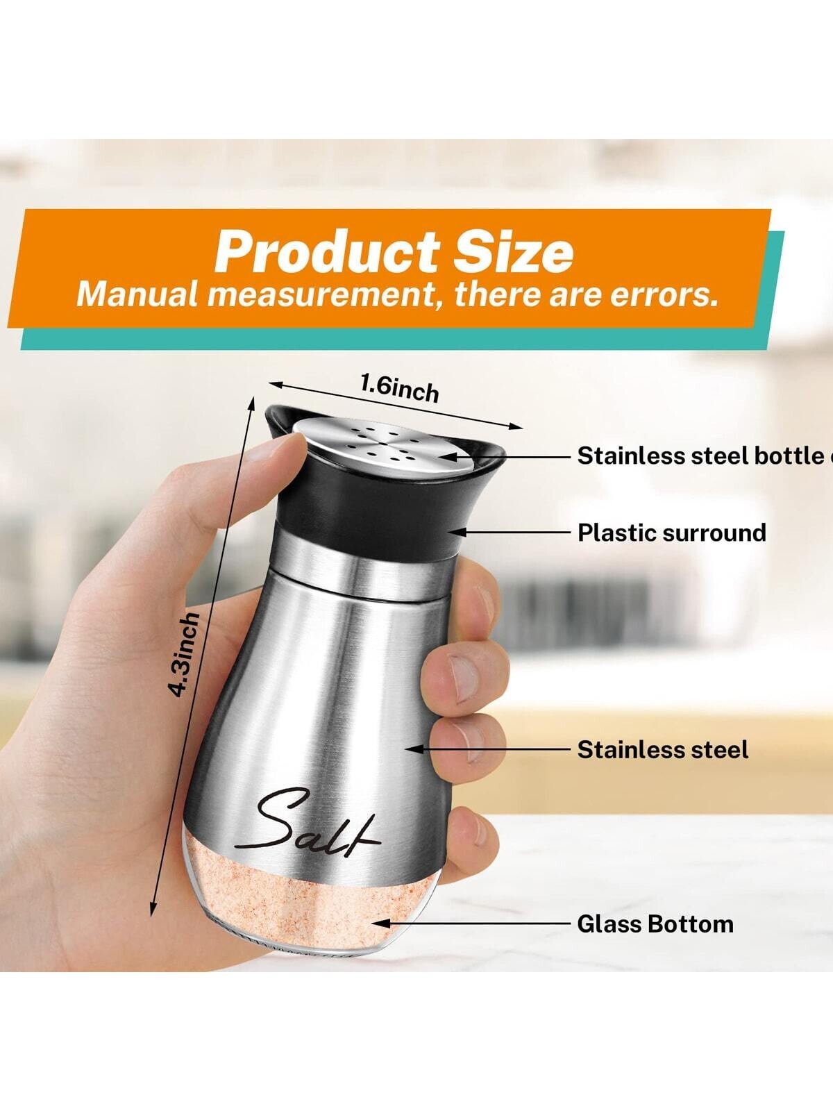 Pack of 2 Salt And Pepper Shakers Pots Dispensers Cruet Jars Set with Holder