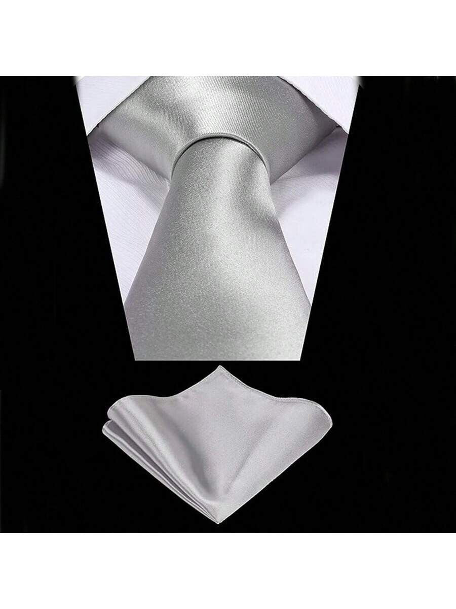 Mens Neck Tie and Pocket Square Handkerchief Set Wedding Birthday Reception