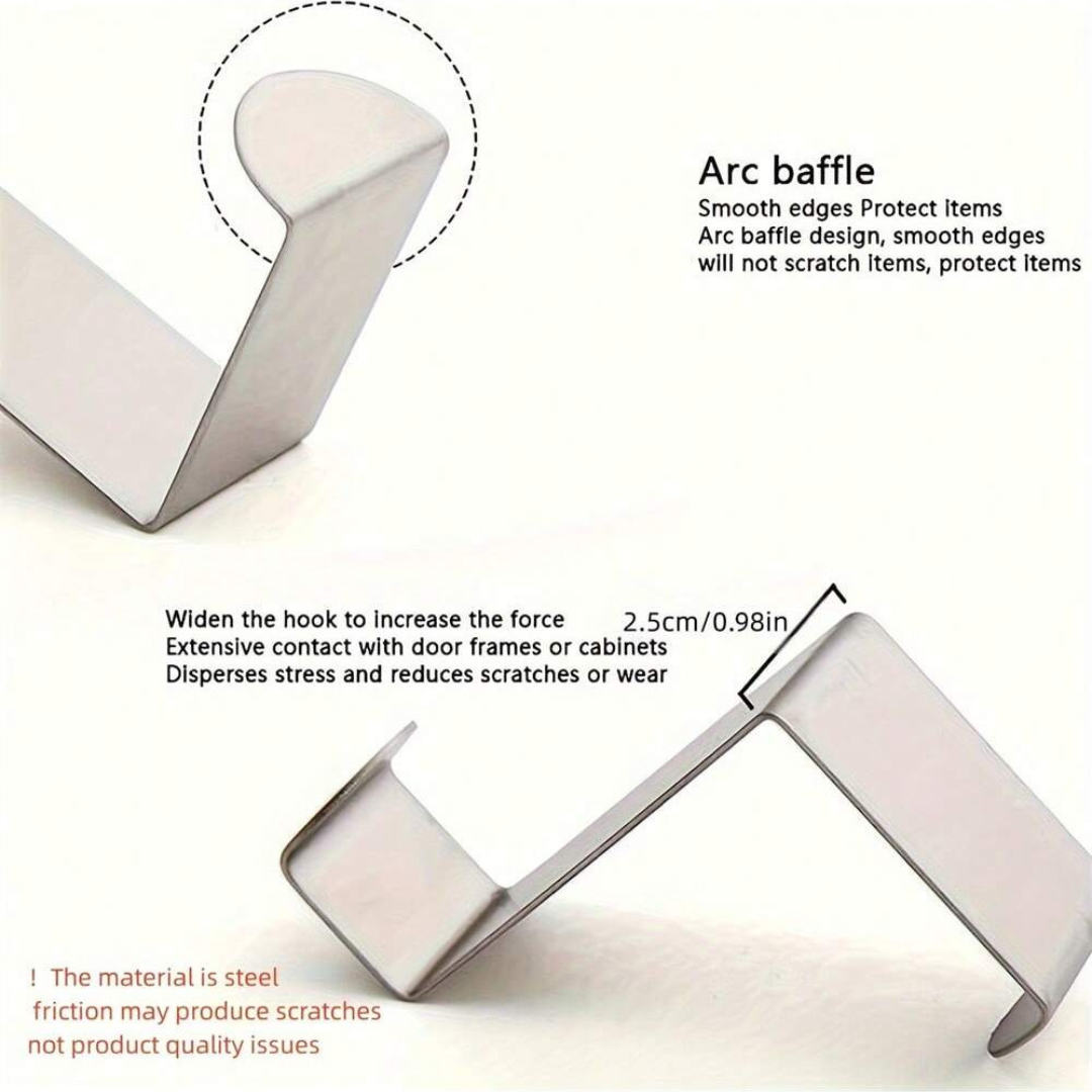 4PC Over Door Hook Stainless Steel Reversible Cupboard Drawer Metal Hooks Hanger