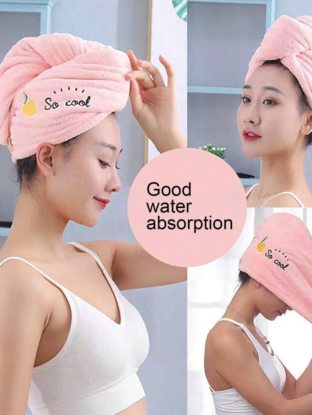 Soft Coral Fleece Hair Drying Cap - Absorbent Embroidered Shower Bonnet Towel UK