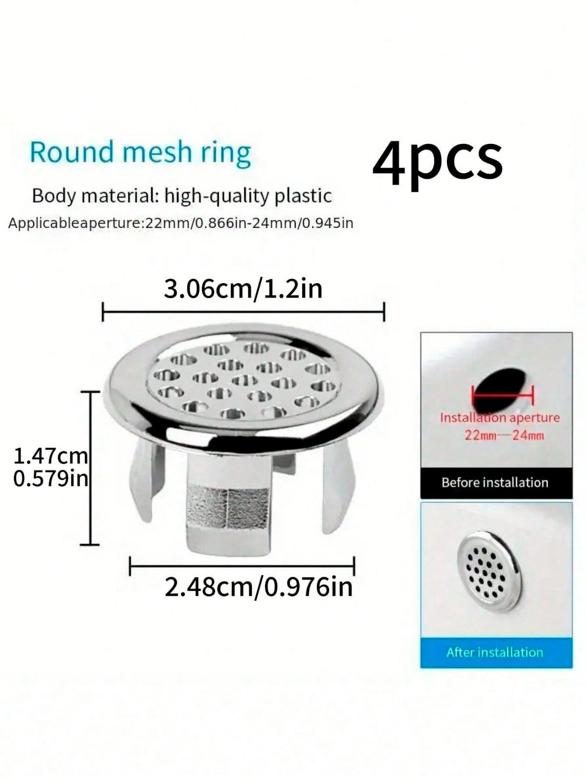 4/10pcs Overflow Ring Bathroom Basin Sink Cover Cap Inserts Round Hole Chrome