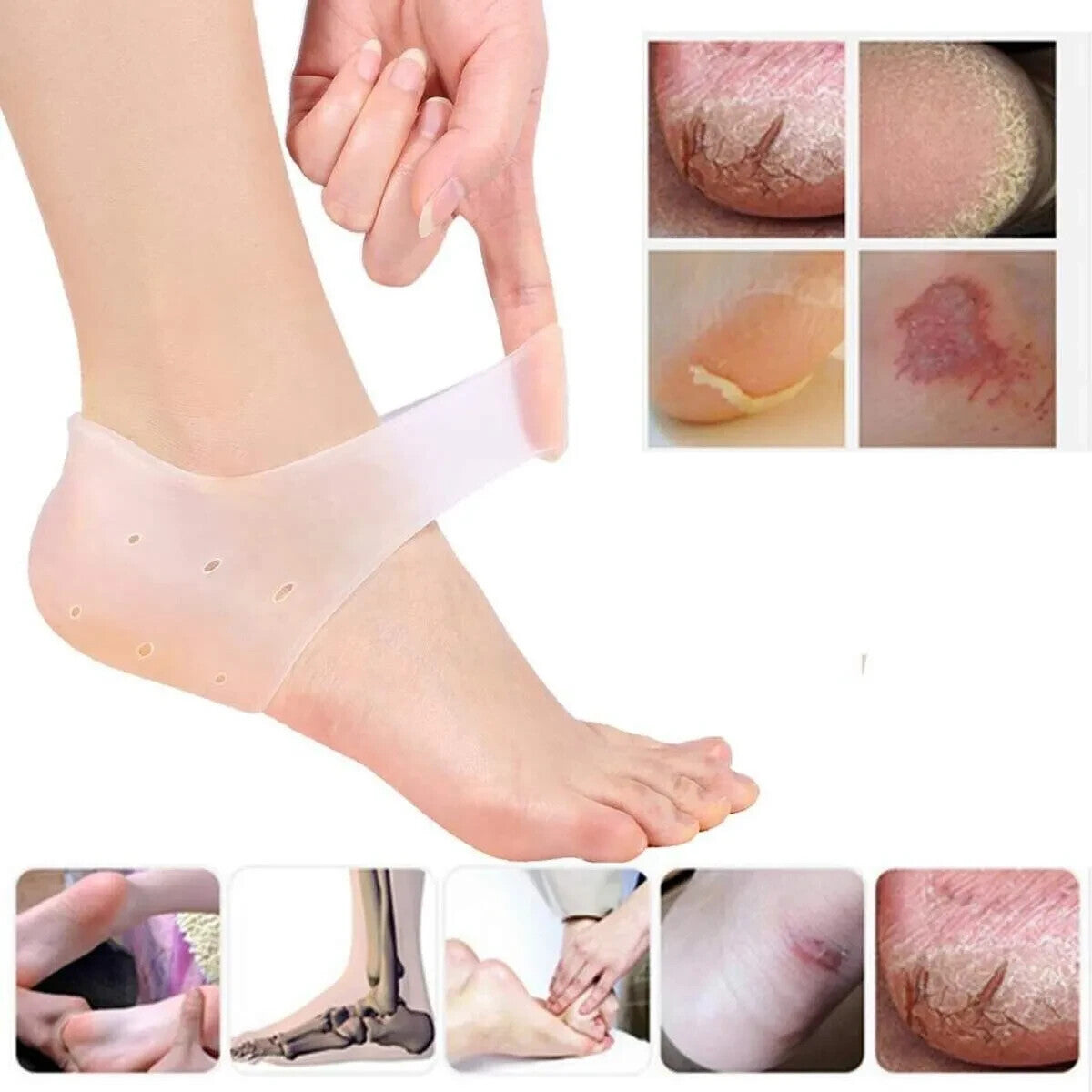 1PAIR SILICONE GEL HEEL SLEEVES Cracked Foot Skin Care Protector Socks UK