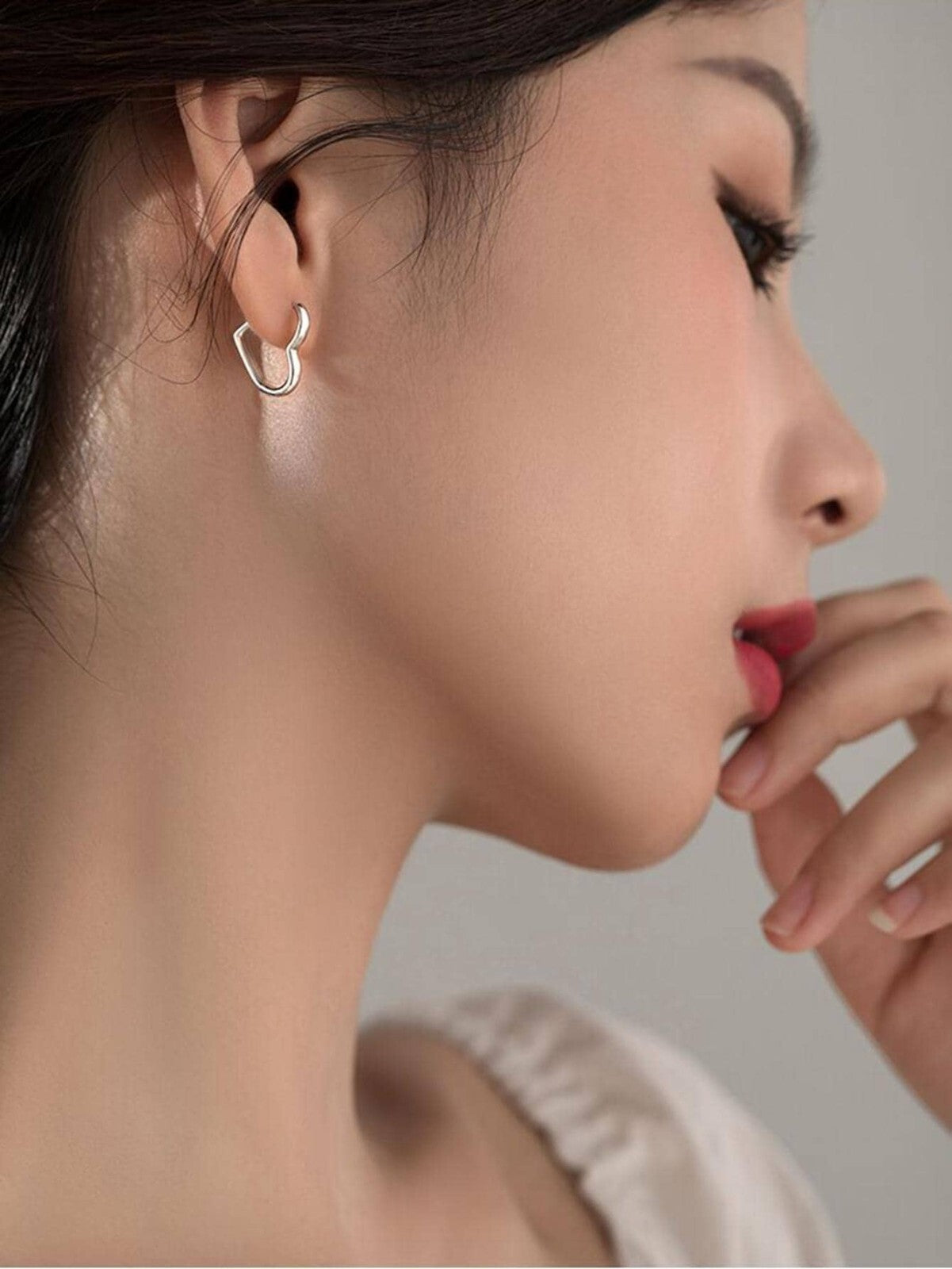 Heart Design Hinged Hoop Silver Earrings Women Jewelery