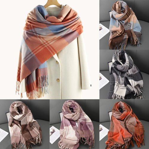 Cashmere Blend Scarf Women Plaid Shawl Winter Warm Long Soft Wool Wrap Pashmina