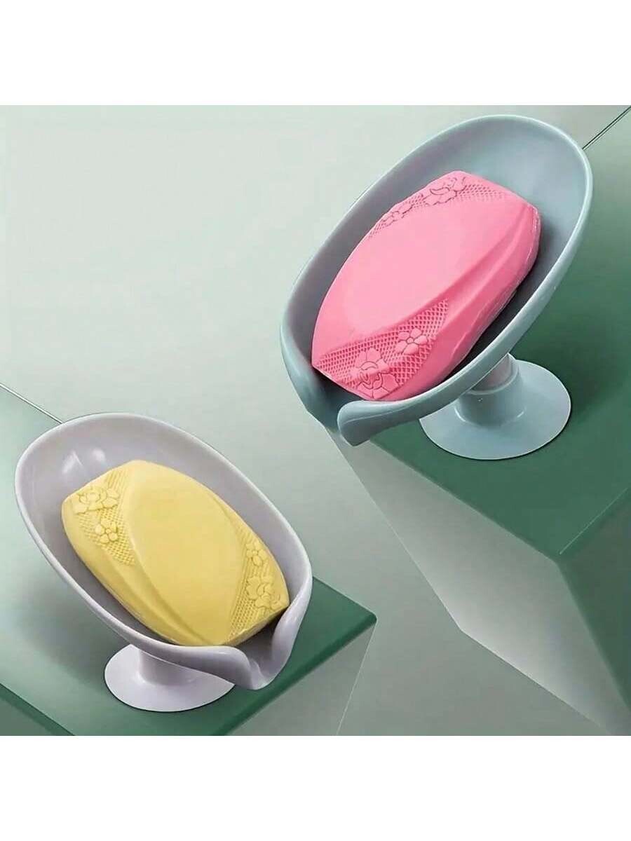 Bathroom Leaf Shape Drain Soap Box Dish Holder Storage Suction Saver Soapbox UK