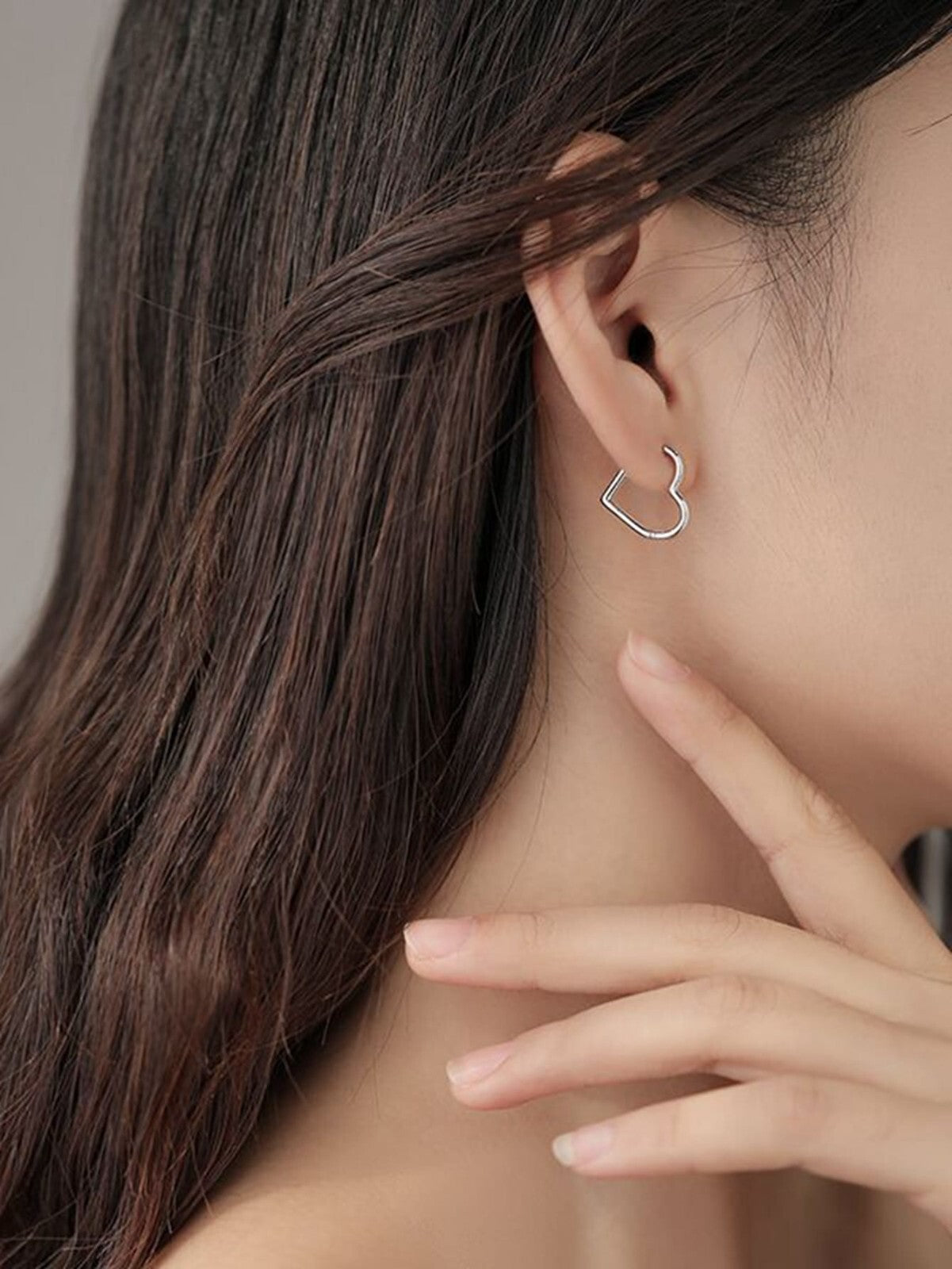 Heart Design Hinged Hoop Silver Earrings Women Jewelery