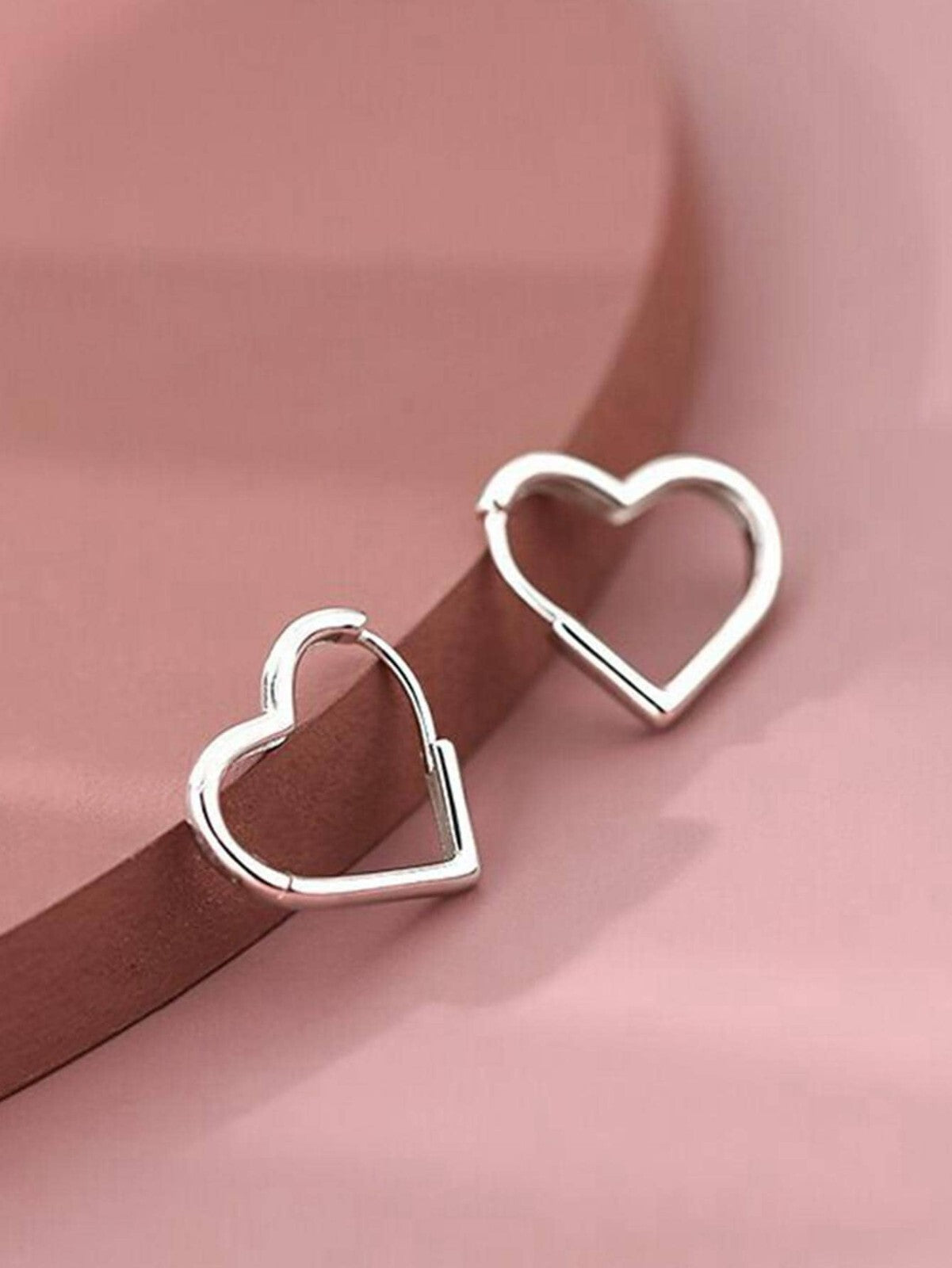 Heart Design Hinged Hoop Silver Earrings Women Jewelery