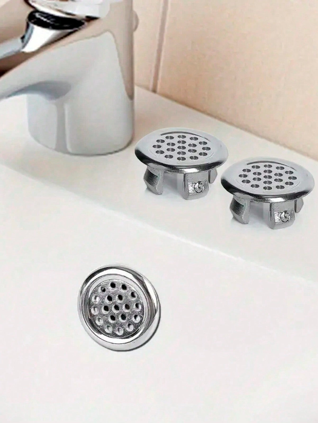 4/10pcs Overflow Ring Bathroom Basin Sink Cover Cap Inserts Round Hole Chrome