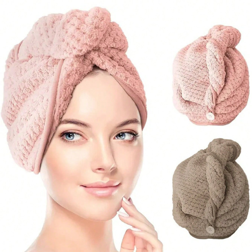 Microfiber Hair Drying Towel with Button Soft Absorbent Random Color Uk
