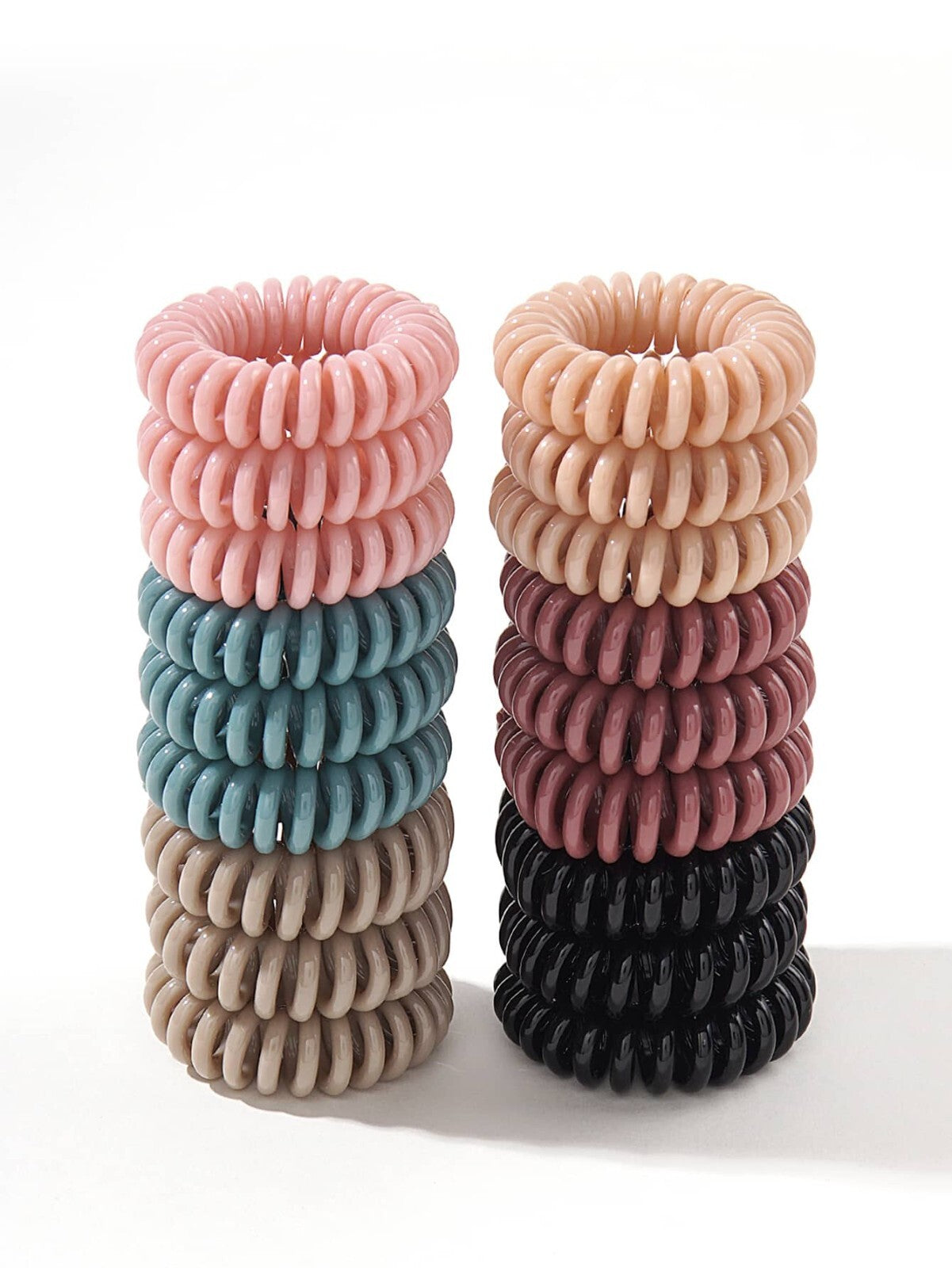 18 Hair Bobbles Spiral Coil Elastic Tie Wired Bands Stretchy Plastic Tangle Free