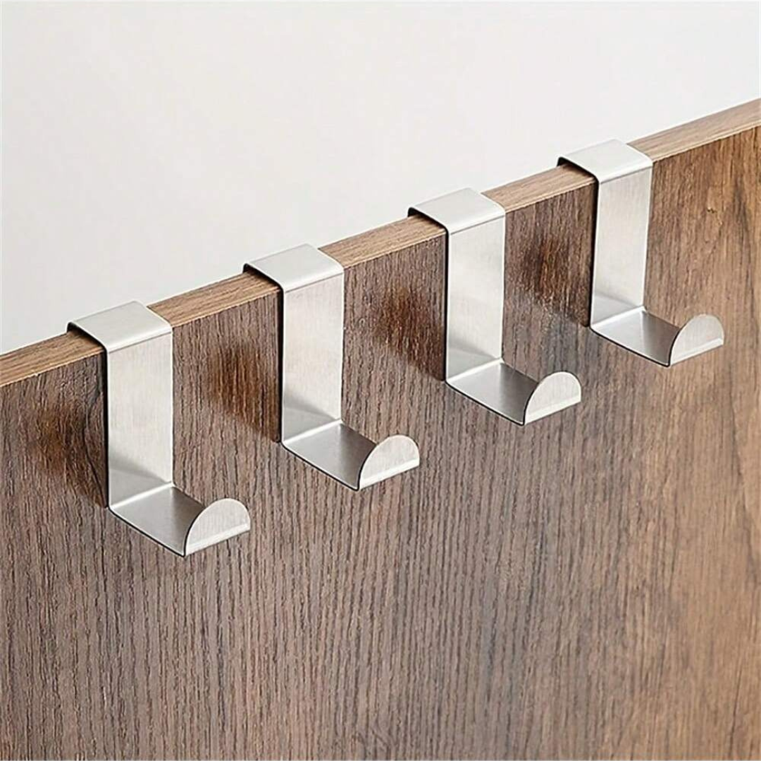 4PC Over Door Hook Stainless Steel Reversible Cupboard Drawer Metal Hooks Hanger