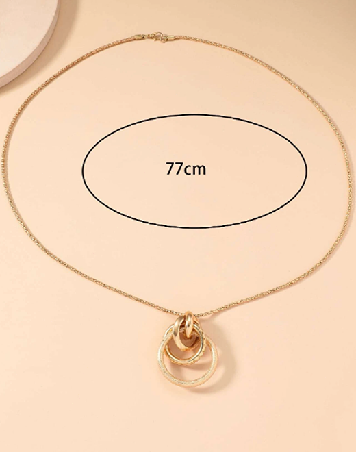 Long Circle Charm Necklace Chain Circles pendant Lagenlook Iron Alloy