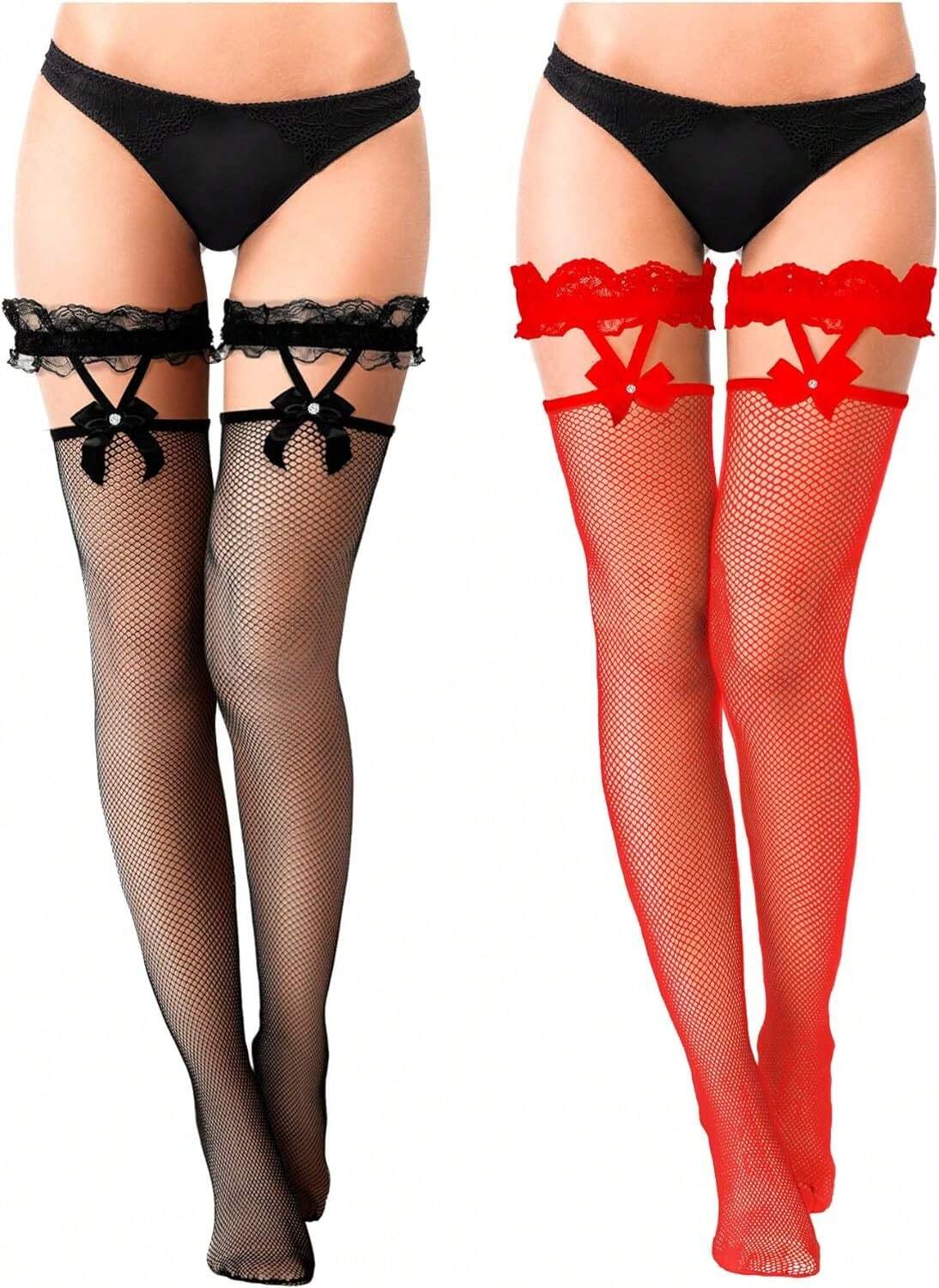 2 pairs Sexy Ladies Fishnet Hold Up Stockings With Lace Top UK stock