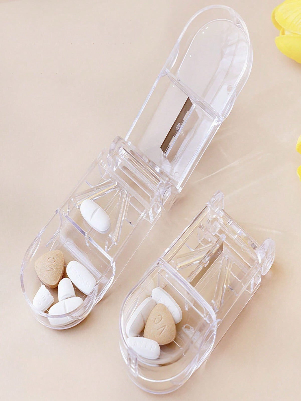 Pill Cutter Splitter Half Medication Storage Compartment Box Medicine Tablet Hol
