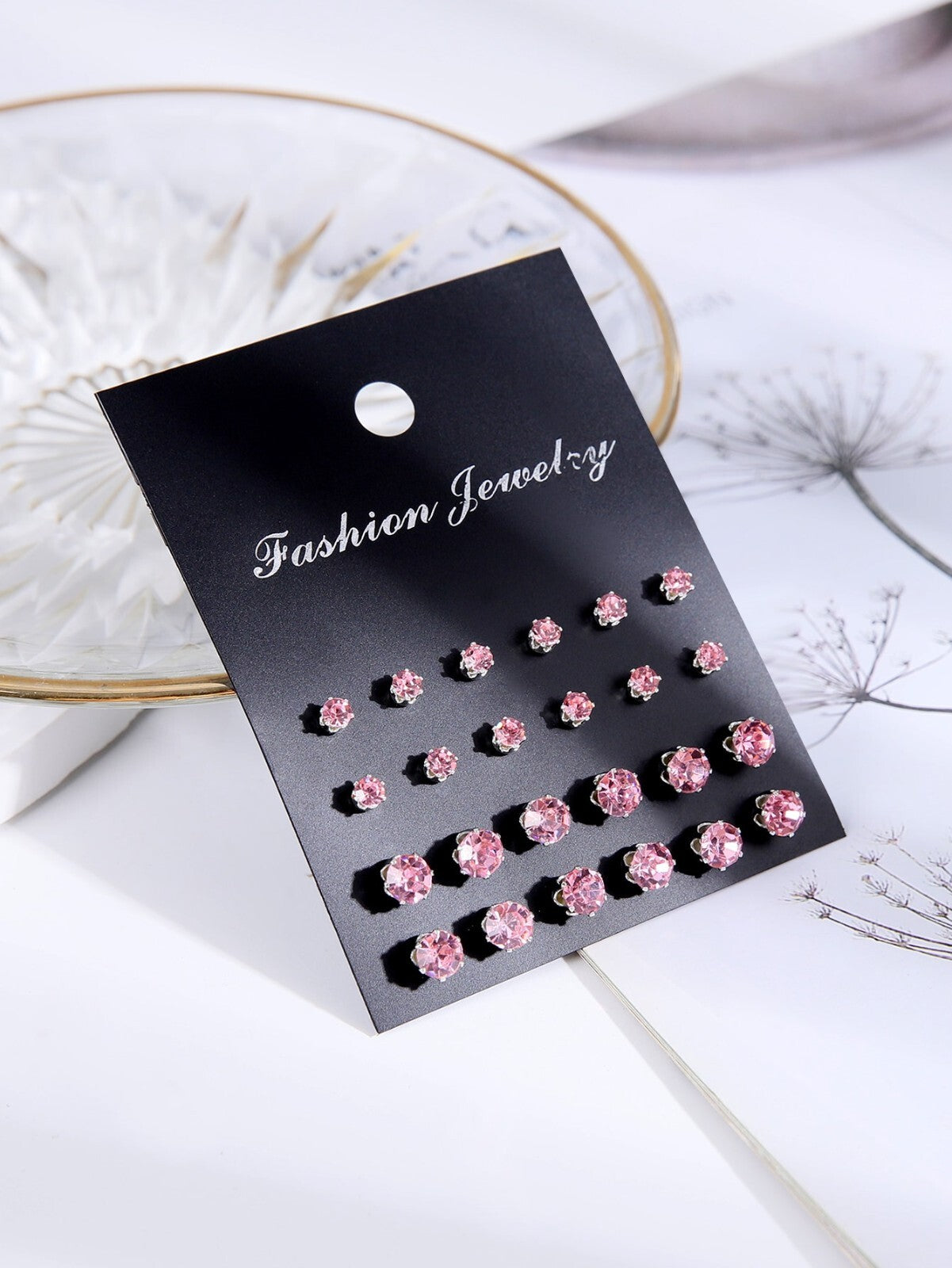 A Set Of 12 Pairs Silver Cubic Zirconia Stud Earrings Small Round CZ Set Pack UK