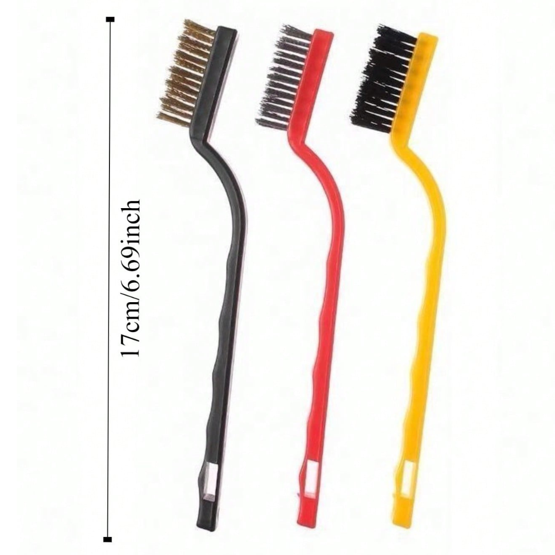 3PCS Mini Wire Brush Set Brushes Steel Brass Nylon Metal Rust Paint Remover UK