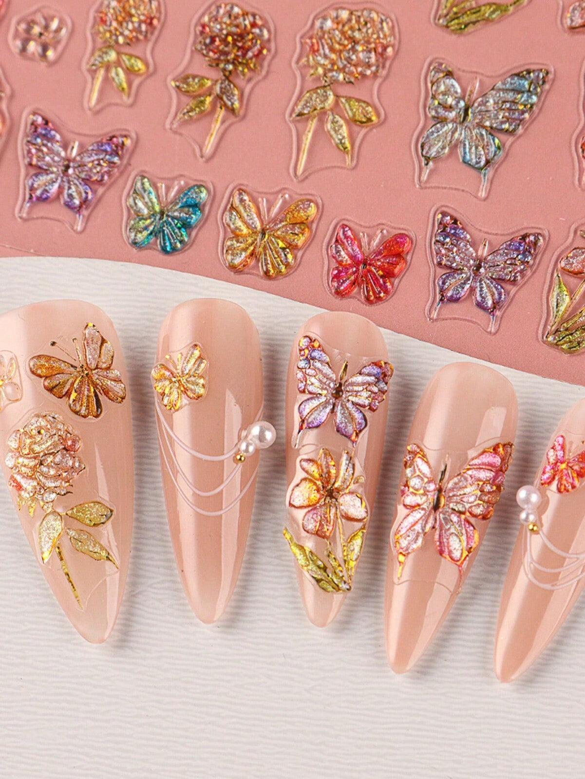 2sheet 5D Nail Art Stickers Decals Embossed Flowers Floral Daisy Fern Decoration