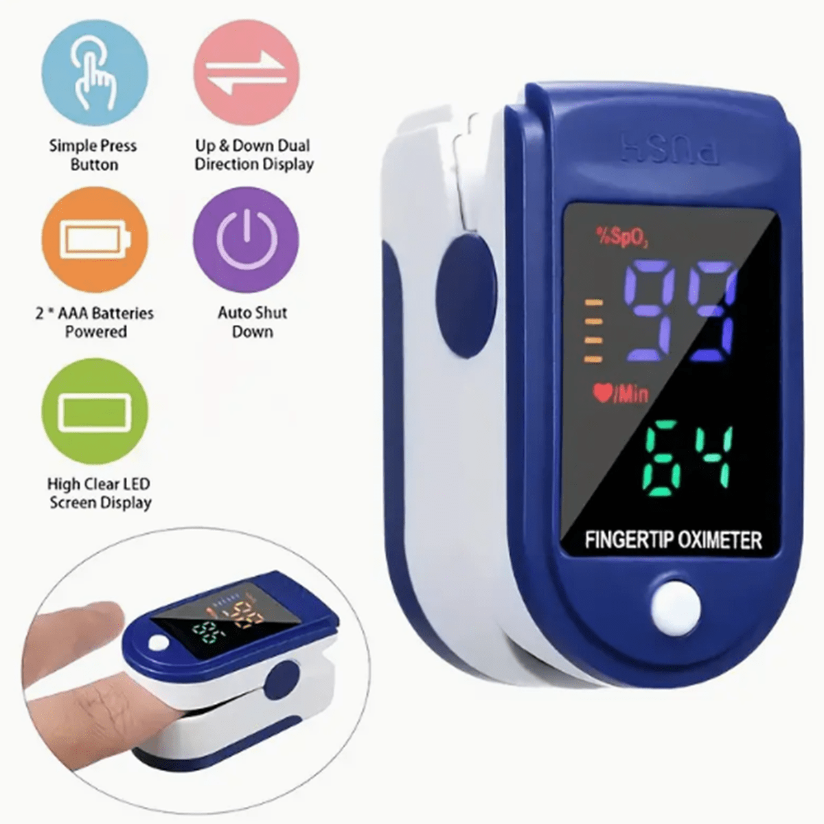 Portable Finger Pulse Oximeter with Heart Rate Monitor No Batteries Included UK