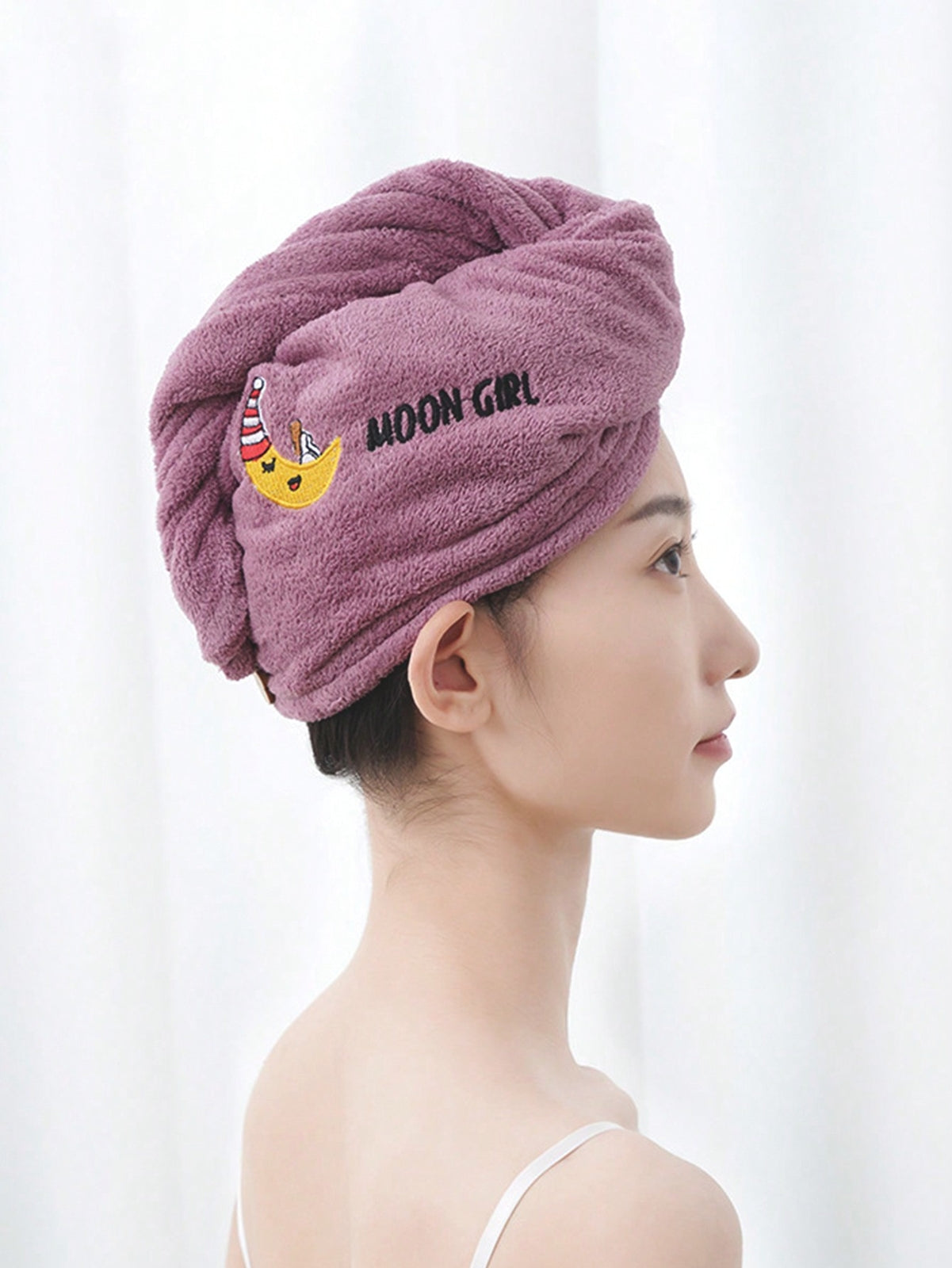 Soft Coral Fleece Hair Drying Cap - Absorbent Embroidered Shower Bonnet Towel UK